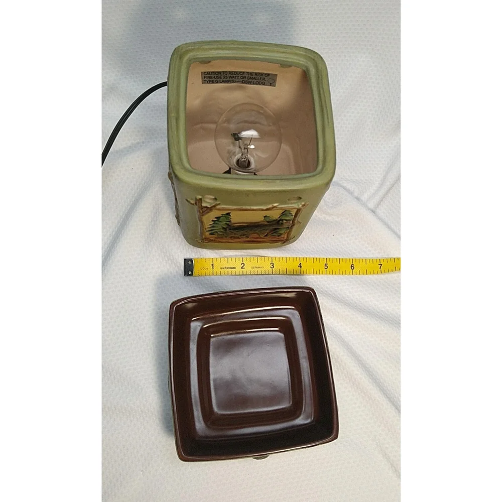 Scentsy Lodge Full Size Wax Warmer Bear Moose Pine Rustic Cabin Green Retired